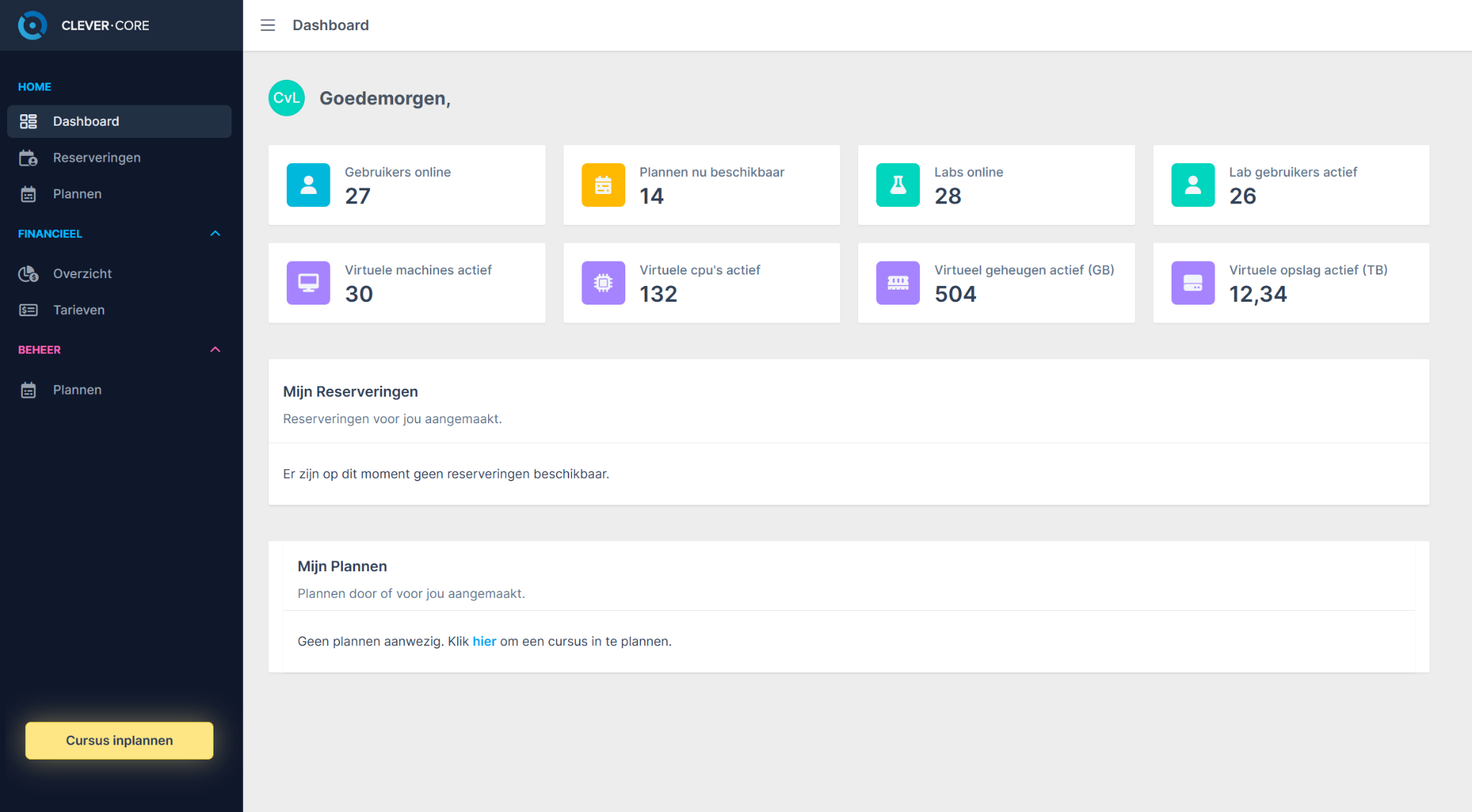 Clevercore dashboard